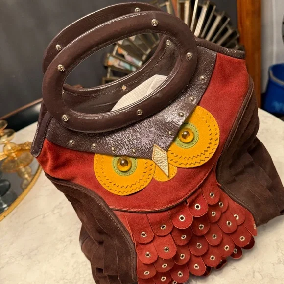 KATE SPADE LARGE SHERWOOD FOREST SUEDE LEATHER OWL IDA TOTE PURSE BAG - Picture 3 of 8